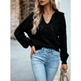 thumbnail image 2 of Arvbitana Women's Loose Knit Sweater Hollow-Out Long Sleeve Lapel Pullover Jumper Tops Teen Girls Casual Solid Color Knitwear, 2 of 8