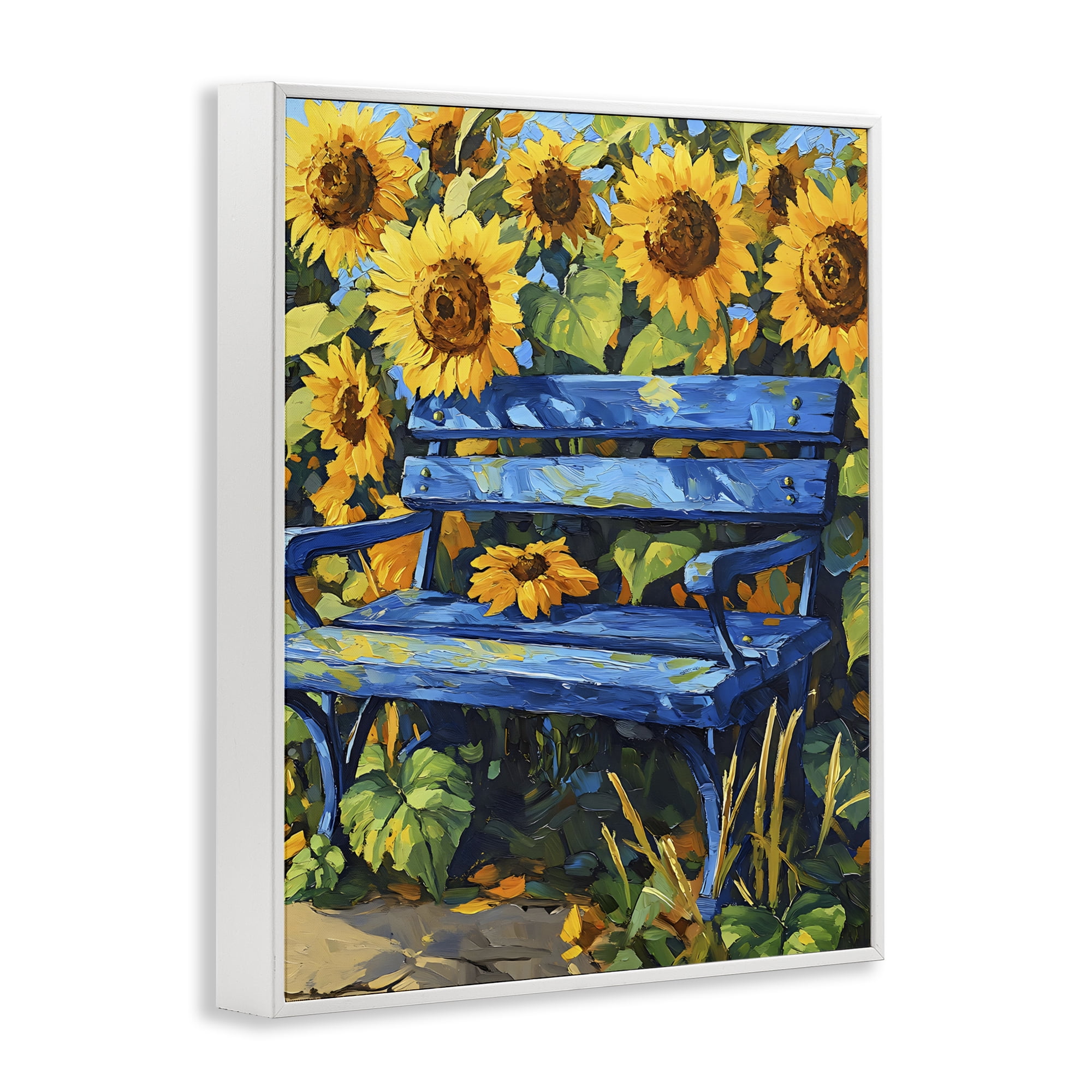 Stupell Industries Bench in Sunflower Field White Framed Giclee Art, design by Creative Studio