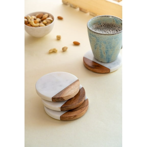Lexi Home Round Genuine Marble Coasters - Set of 4 - White