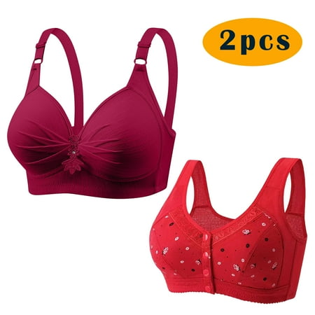 Itsame 2PC Bras for Women s Full Support Everyday Casual Bra Set Breathable Wireless Comfort Bralette Red Size 2XL