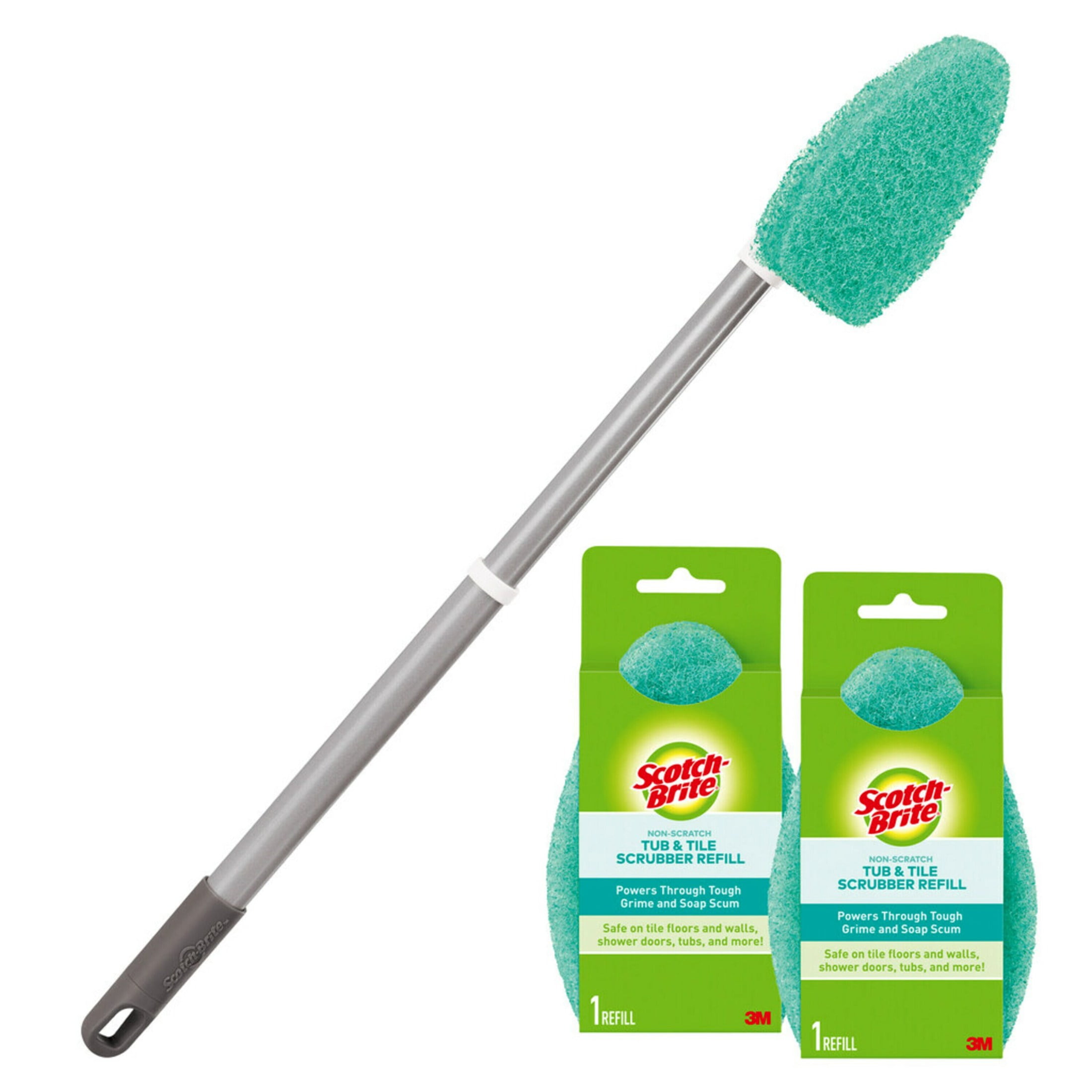 (3 pack) Scotch-Brite Extendable Tub & Tile Scrubber Kit, 1 Handle and 3 Non-Scratch Scrubber Pads