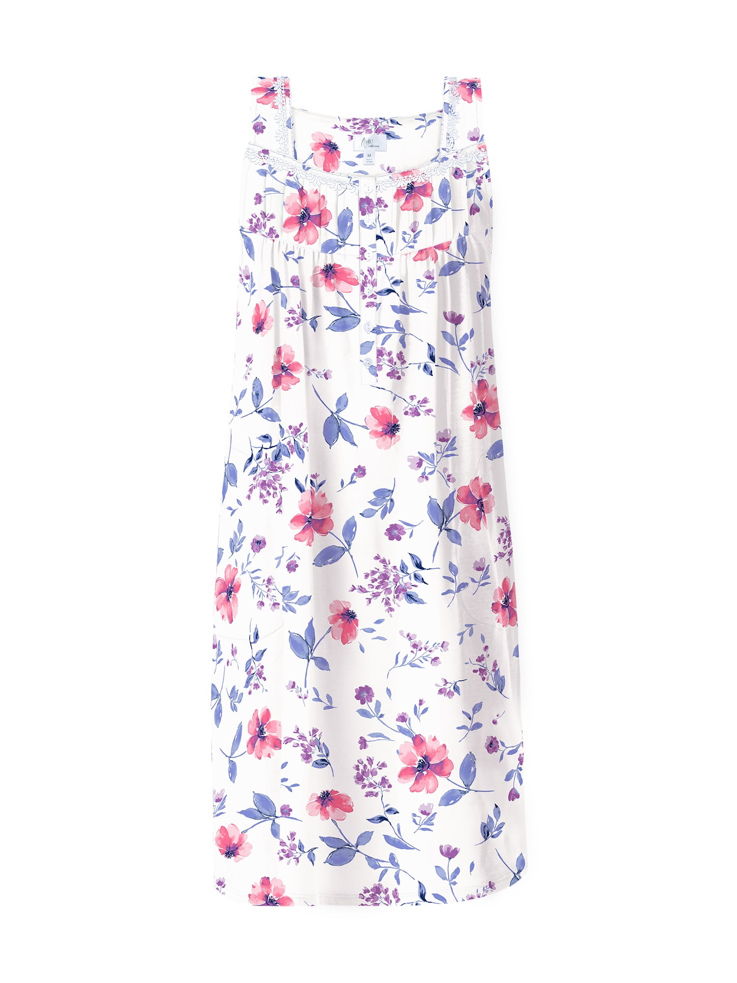 Aria Women's 100% Cotton Sleeveless 40" Nightgown, Sizes XS-5X
