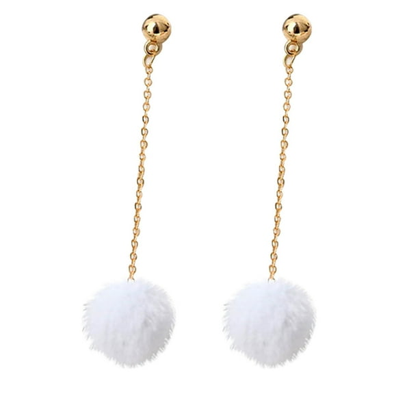 Grandest Birch 1 Pair Women Earrings Lightweight Jewelry 5 Colors Fluffy Ball Long Dangle Earrings for Cocktail Faux Fur,Alloy Whi