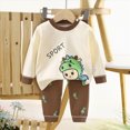 thumbnail image 2 of NOLDARES Toddler Baby Boy Clothes Fall Winter Outfits Long Sleeve Sweatshirt and Pants Set Zip Shirt+Pants Sets 2pcs Casual Clothing(Brown,6-12 M), 2 of 5