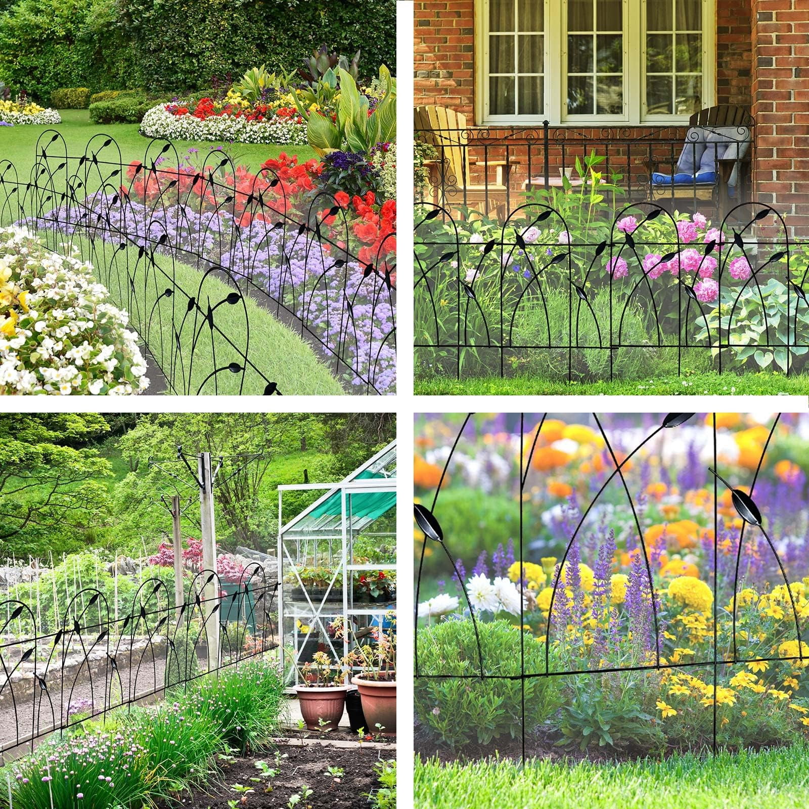 Thealyn Metal Decorative Garden Fence Border, 32 in.H x 19.5 in.W (10 Panels, Total Length 16 feet) No Dig Fence Rustproof Wrought Iron Landscape Fencing for Flower Bed, Trees, Animal Barrier, Black