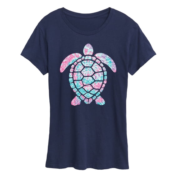 Instant Message - Tie Dye Decorative Turtle - Women's Short Sleeve Graphic T-Shirt