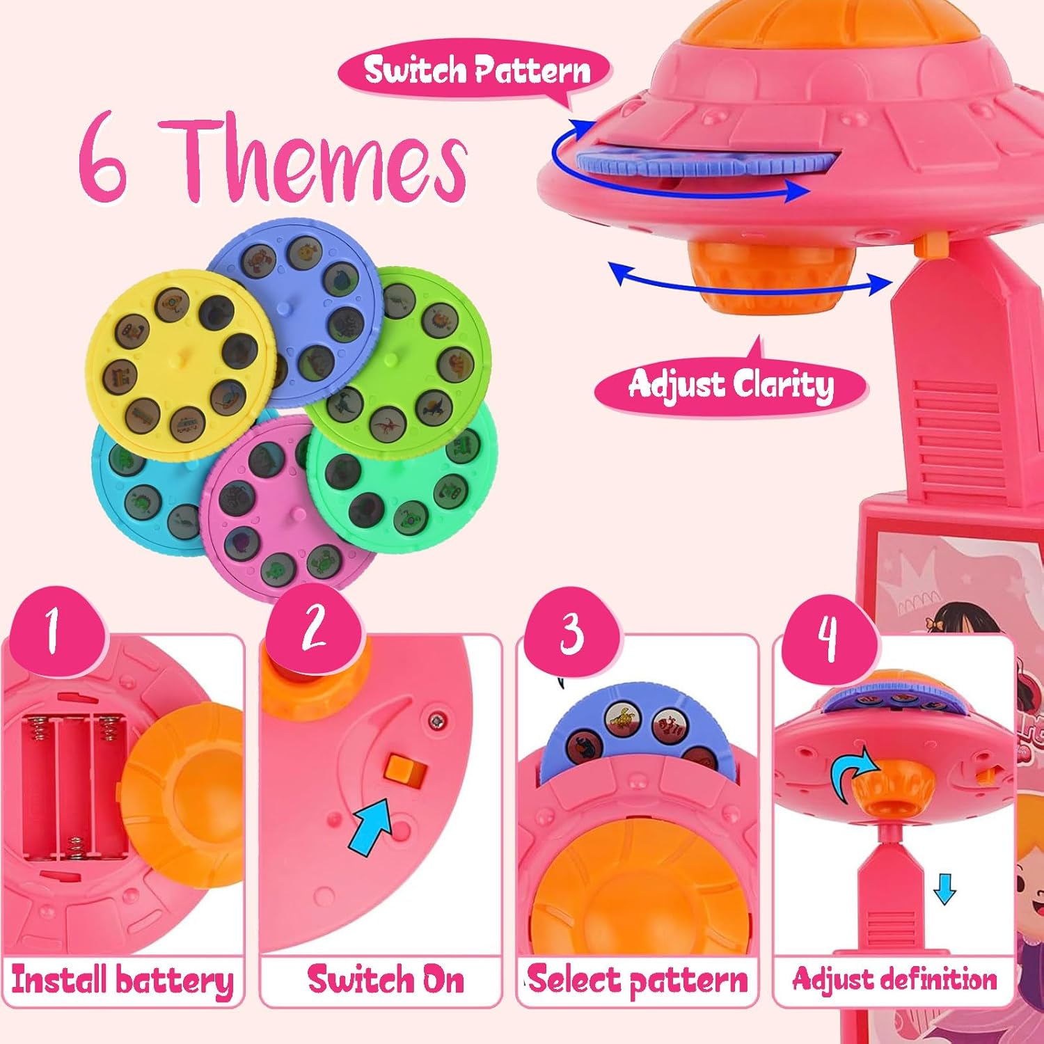 2win2buy Drawing Projector for Kids Art Sketcher Projector for Tracing with 48 Patterns & Graffiti Boards & Pen Drawing Board with Light, Toys Gifts for Boys Girls, Pink