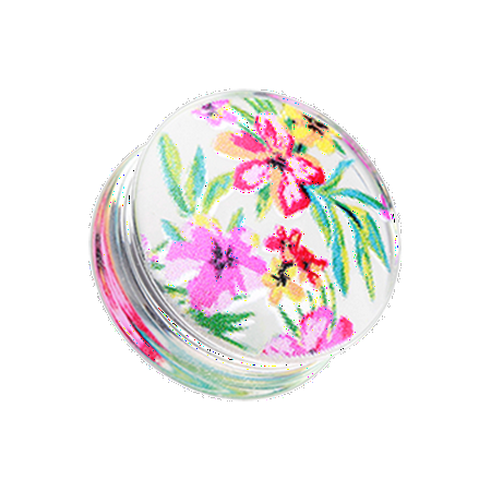

Hawaiian Flower Print Acrylic UV Double Flared Ear Gauge Plug