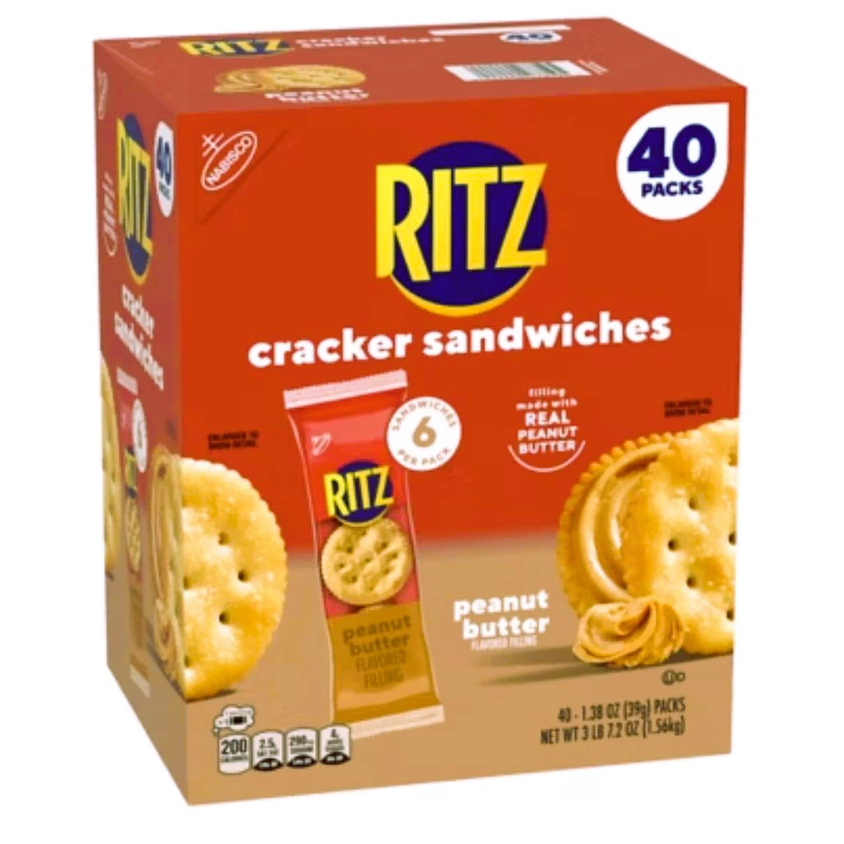Ritzs Peanut Butter Sandwich Crackers, 40 Count Pack, 1.38 oz Each