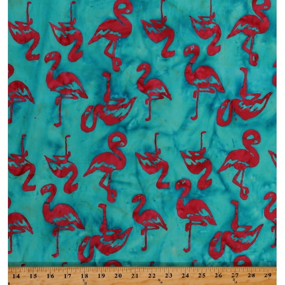 Cotton Batiks Flamingos Animals Land and Sea Blue Cotton Fabric Print by the Yard (9057Q-5-TURQUOISE)