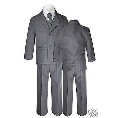 Boys Baby Toddler Teen Formal Wedding Dark Gray Grey Silver Tuxedo Suits Sz