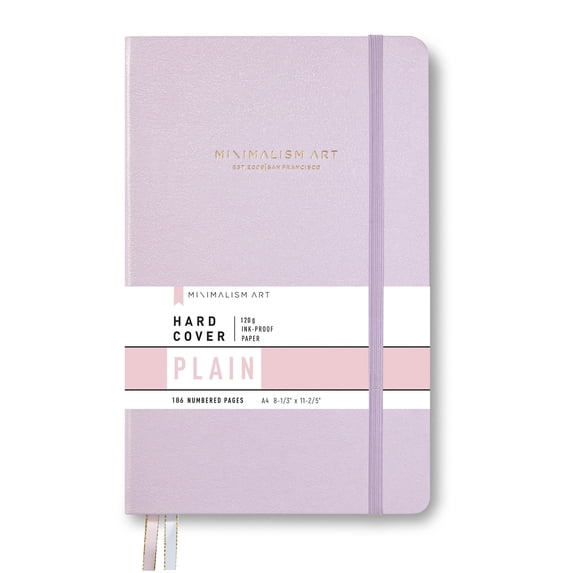 Minimalism Art, Premium Hard Cover Notebook Journal, X-Large Size, Master A4 8.3" x 11.4", 186 Numbered Pages, Gusseted Pocket, Ribbon Bookmark, Extra Thick Ink-Proof Paper 120gsm (Plain, Pink)