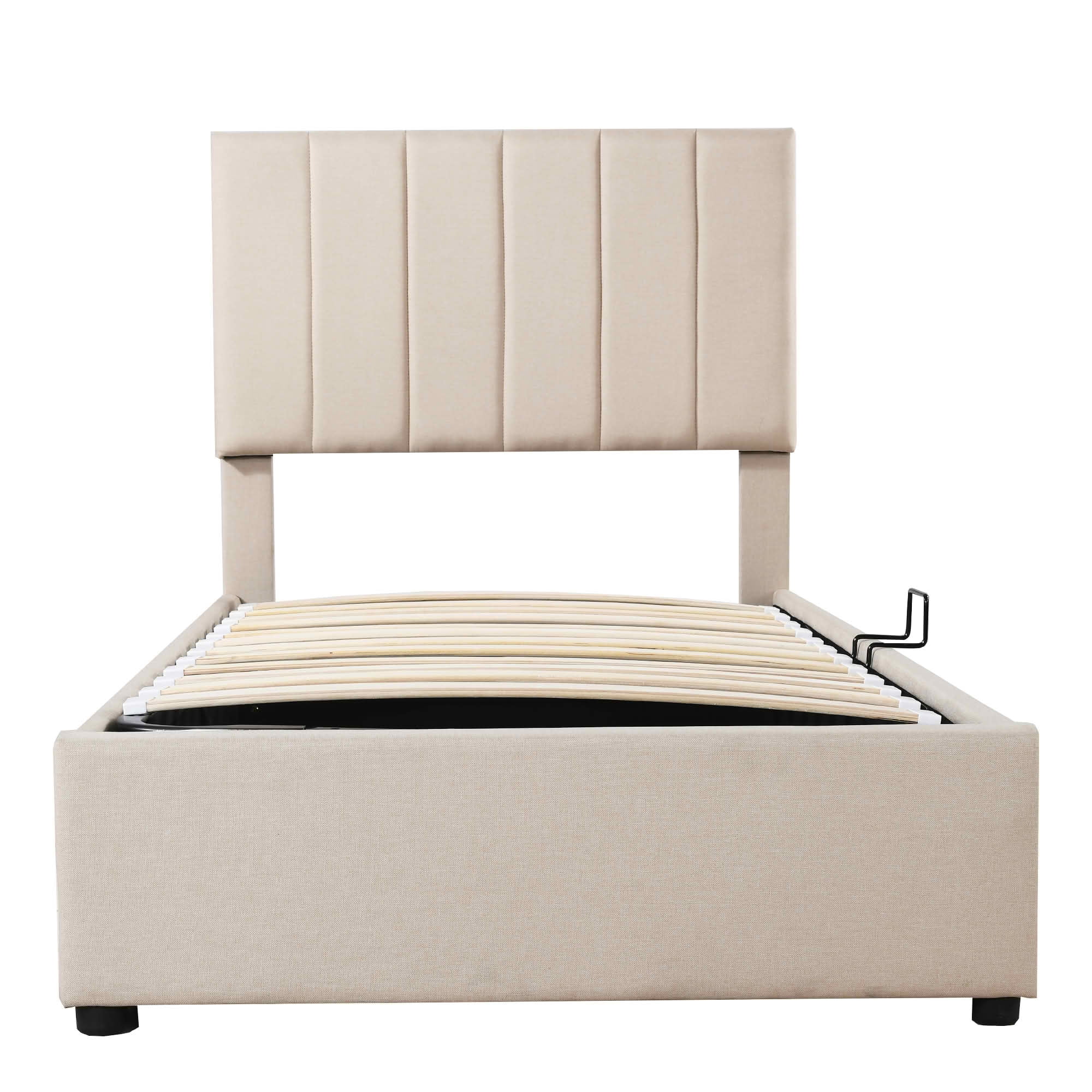 MAYEERTY Upholstered Platform Bed with Vertical Stripe Headboard & Spacious Underbed Storage, Sturdy Construction