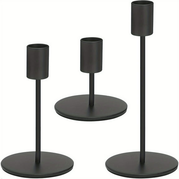 Set of 3 Black Candlestick Holders Black Candle Holder Black Taper Candle Holders Candle Holders Decorative Candlestick Holder for Home Decor, Wedding, Dinning, Party, Anniversary (Black)