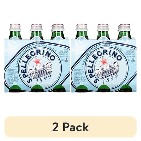 (2 pack) S. Pellegrino Sparkling Mineral Water, 6Pack/8.45fl oz, Dairy-Free, Shelf Stable, Glass Bottle
