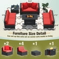 thumbnail image 5 of Homall 8 Pieces Rattan Patio Furniture Conversation Set with 43" Gas Propane 50000 BTU Fire Pit Table Outdoor Sectional Sofa for Backyard,Red, 5 of 9