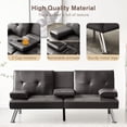 thumbnail image 6 of Faux Leather Convertible Folding Futon Sofa Bed with Cup Holders, Metal Legs, and Removable Armrests for Living Room and Dorm (Brown), 6 of 9