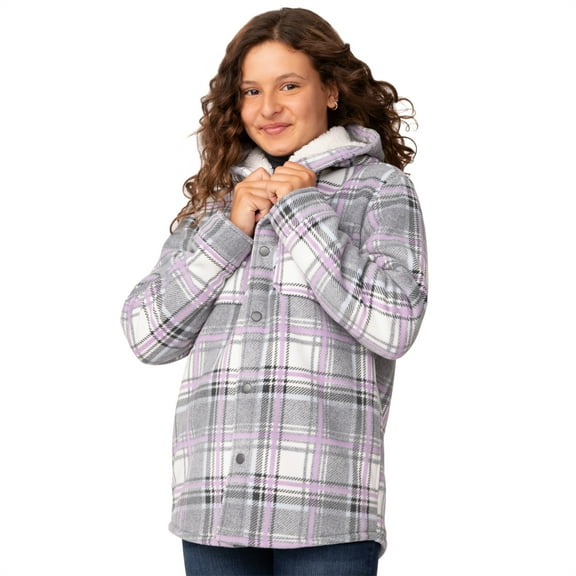 Free Country Girls' Chill Out Fleece Jacket Grey Plaid S
