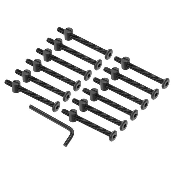 Uxcell M6 x 70mm Bunk Bed Bolts, 12Pcs Hex Socket Screws Nuts with Wrench Black