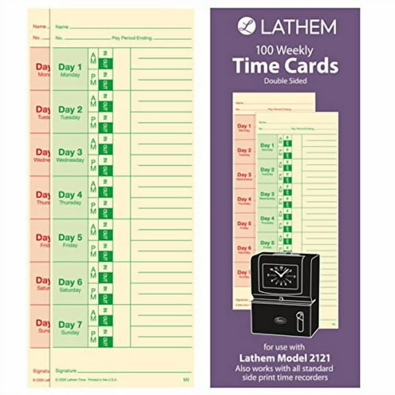 Lathem Time Universal Time Card, Side Print, 3 1/2 x 9, Bi-Weekly/Weekly, 2-Sided 100/Pack -LTHM2100