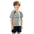 thumbnail image 6 of OOOUM Boys 2 Piece Matching Clothing Set Breathable Ice Silk Short Sleeve Sports Sets Cool Comfort Sports Outfits Sets Green 7-8 Years, 6 of 9