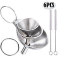 thumbnail image 1 of Embudo de acero inoxidable de 6 piezas, juego de 3 embudos grandes y pequeños, mini embudos de grado alimenticio para uso en la cocina, llenado de botellas, matraces, cocina, 2 cepillos, 1 of 6