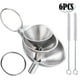 thumbnail image 1 of Embudo de acero inoxidable de 6 piezas, juego de 3 embudos grandes y pequeños, mini embudos de grado alimenticio para uso en la cocina, llenado de botellas, matraces, cocina, 2 cepillos, 1 of 6