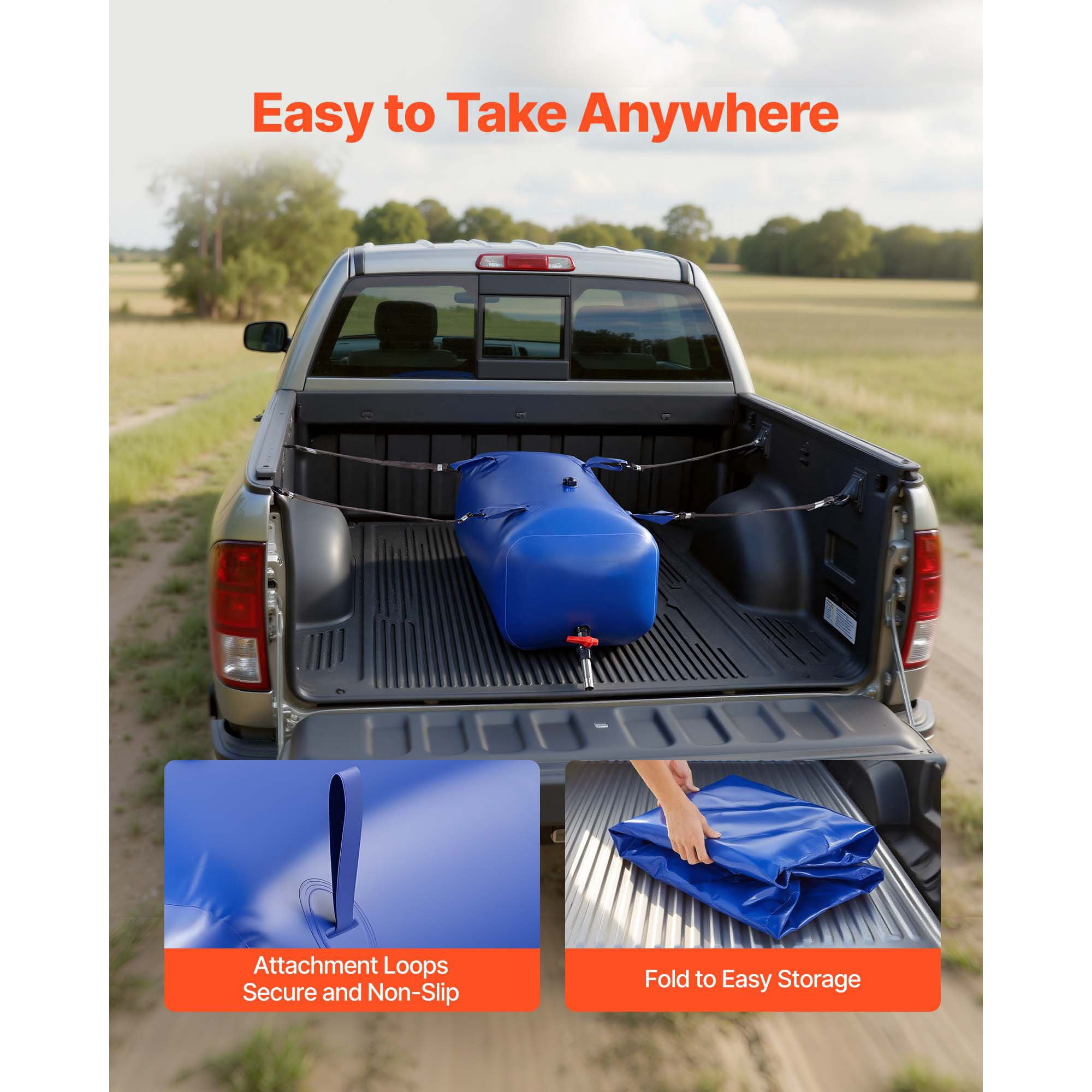 Water Storage Bladder 30 Gallon Large Capacity Water Bag, Portable & Collapsible Soft Waters Container, Leakproof & Tear-Resistant PVC Emergency Waters Storage Tank for RV Truck & Outdoor Use