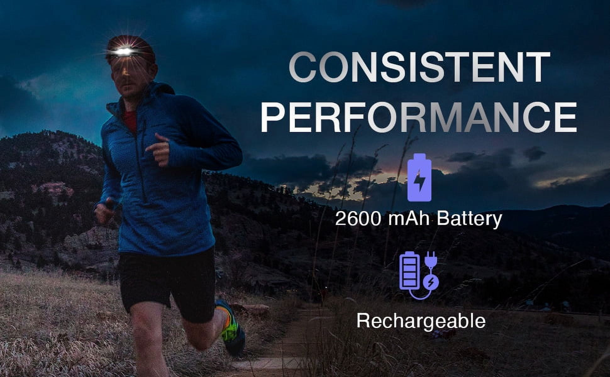 K-Bern - LED Rechargeable Headlamp, 1000 Lumens w/2600mAh battery, Adjustable Head Lights for Forehead, Aero grade aluminum solidly built, USB-C, Waterproof, for Walking, Camping, Hiking, Dual Beam