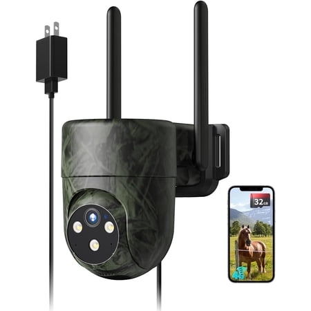 4G LTE Cellular Camera Wired Outdoor Indoor, No WiFi Camera, Plug-in for 24/7 Recording, Color Night Vision, -in SIM Card, 32G Memory Card, Farm, Green