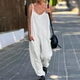 thumbnail image 3 of Vedolay Jumpsuits For Women Women’s Jumpsuit-Casual Off Shoulder Sleeveless Ruffle Button Belt Wide Leg Jumpsuits Rompers Summer,White S, 3 of 4