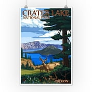 Crater Lake National Park, Oregon - Deer Family - Lantern Press Artwork (12x18 Art Print, Wall Decor Travel Poster)