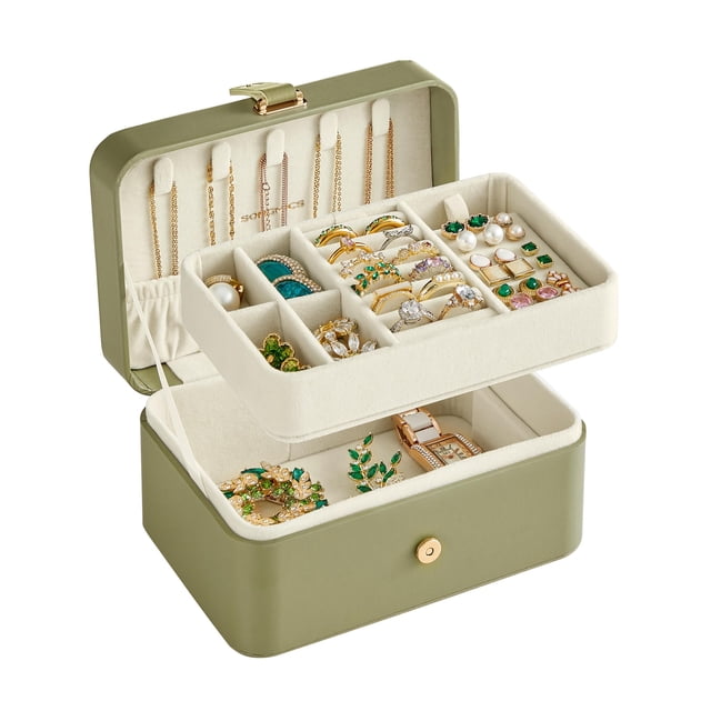 Joyero SONGMICS Travel de 2 capas, color verde laurel, UJBC166C02