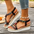 thumbnail image 2 of Dakaela Womens Wedge Sandals Comfortable Wide Width Platform Casual Espadrilles Open Toe Orthopedic Jeweled Beaded Slip on Walking Shoes Size 6-11 Black, 2 of 6