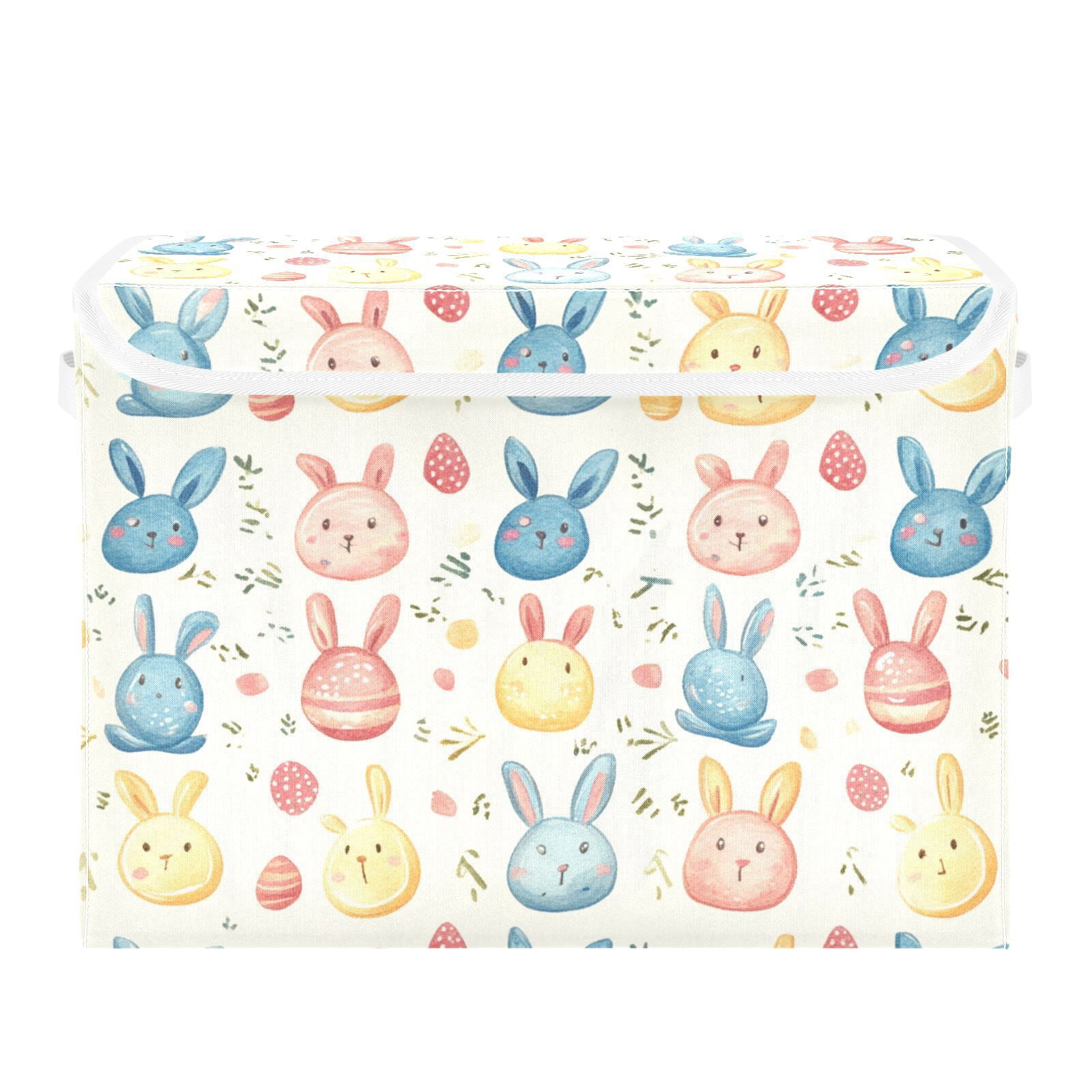 Easter Rabbits and Leaves Storage Basket for Shelves Foldable Container Organizer for Organizing Toys Clothes Books with Handles