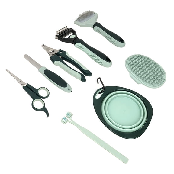8PCS Premium Pet Comb And Scissors Set In Green Ideal For Cats And Dogs