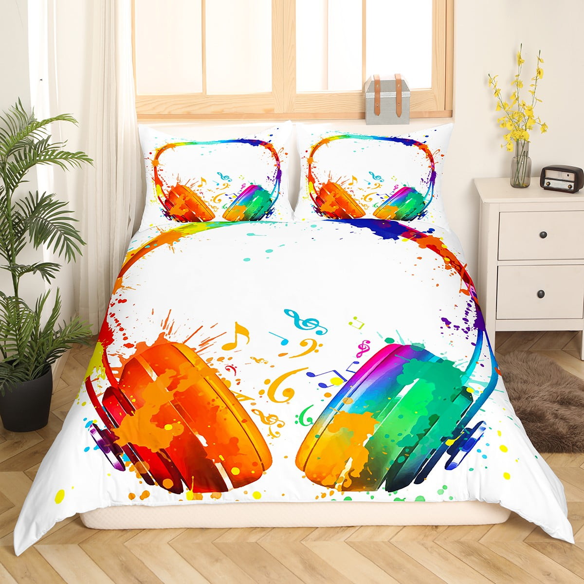 YST Rainbow Headset Comforter Cover for Kids Teen Watercolor