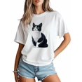 thumbnail image 3 of Women's T-Shirt Animal Black Cat Focus Cute Pet Short Sleeve Casual Tee Classic Crew Neck T Shirt for Women White, 4XL, 3 of 7