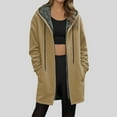 thumbnail image 2 of idosla Hoodies for Women Long Hoodies for Women Zip Up Oversize Hooded 2025 Fall Coat Long Sweatshirt Fleece Jacket with Pockets (Khaki, S), 2 of 5