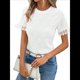 thumbnail image 3 of Blusas Casuales de Cuello Redondo para Mujer, Camisas de Corta con Ojales, Camisetas de Punto con Empalme, Corte Entallado XXL, 3 of 9