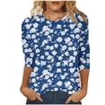 thumbnail image 2 of Yellow Women's Long Sleeve T-shirt, 3/4 Length Sleeve Womens Tops Casual Round Neck Cute Tops Fashion Loose Fit T Shirts Ladies Tops And Blouses,Women's Long sleeve T-shirt L, 2 of 5