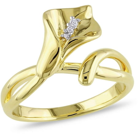 Miabella Diamond-Accent Yellow Rhodium over Sterling Silver Lily Flower Ring