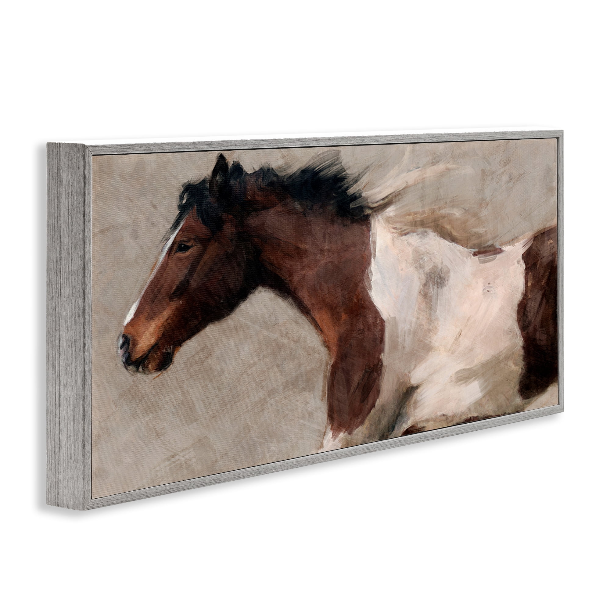 Stupell Industries Brown & White Horse Animals & Insects Painting Gray Framed Art Print Wall Art, 30 x 13