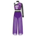 thumbnail image 4 of Miutii Girls Sequins Rhinestones Lyrical Dance Colored Block Outfit Jazz Performance Set Top with Pants Purple 14, 4 of 6
