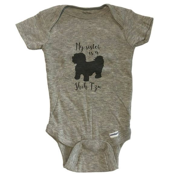 My Sister Is A Shih Tzu Cute Dog Baby Bodysuit - Shih Tzu One Piece Baby Bodysuit - Grey