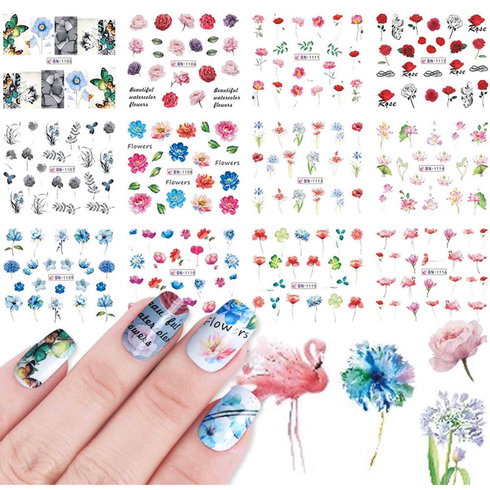 Nail Decals For Women Nail Art Stickers Water Transfer Nail Tattoos Design 12 Sheets Rose Flower Butterfly Leaf Nail Art Decals Fingernail Decorations Manicure Tips Diy Nail Art Accessories Walmart Canada