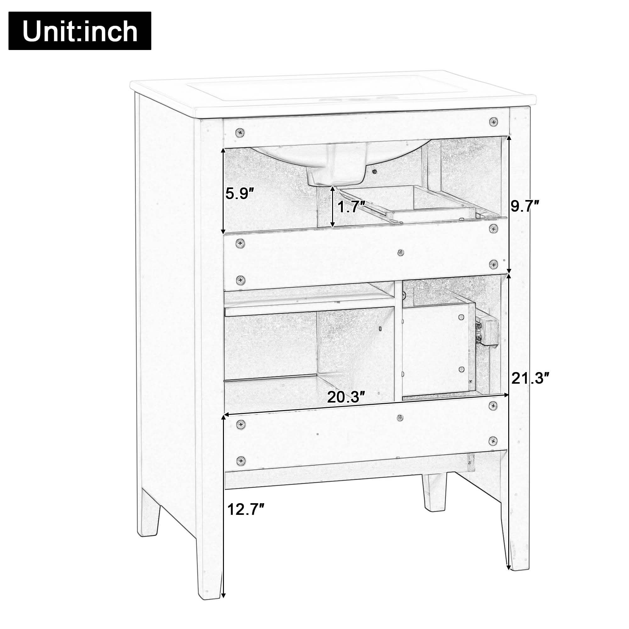 MAYEERTY 24-Inch Bathroom Vanity with Storage, Adjustable Shelf MDF Rubberwood Removable Dividers, Dark Green Finish