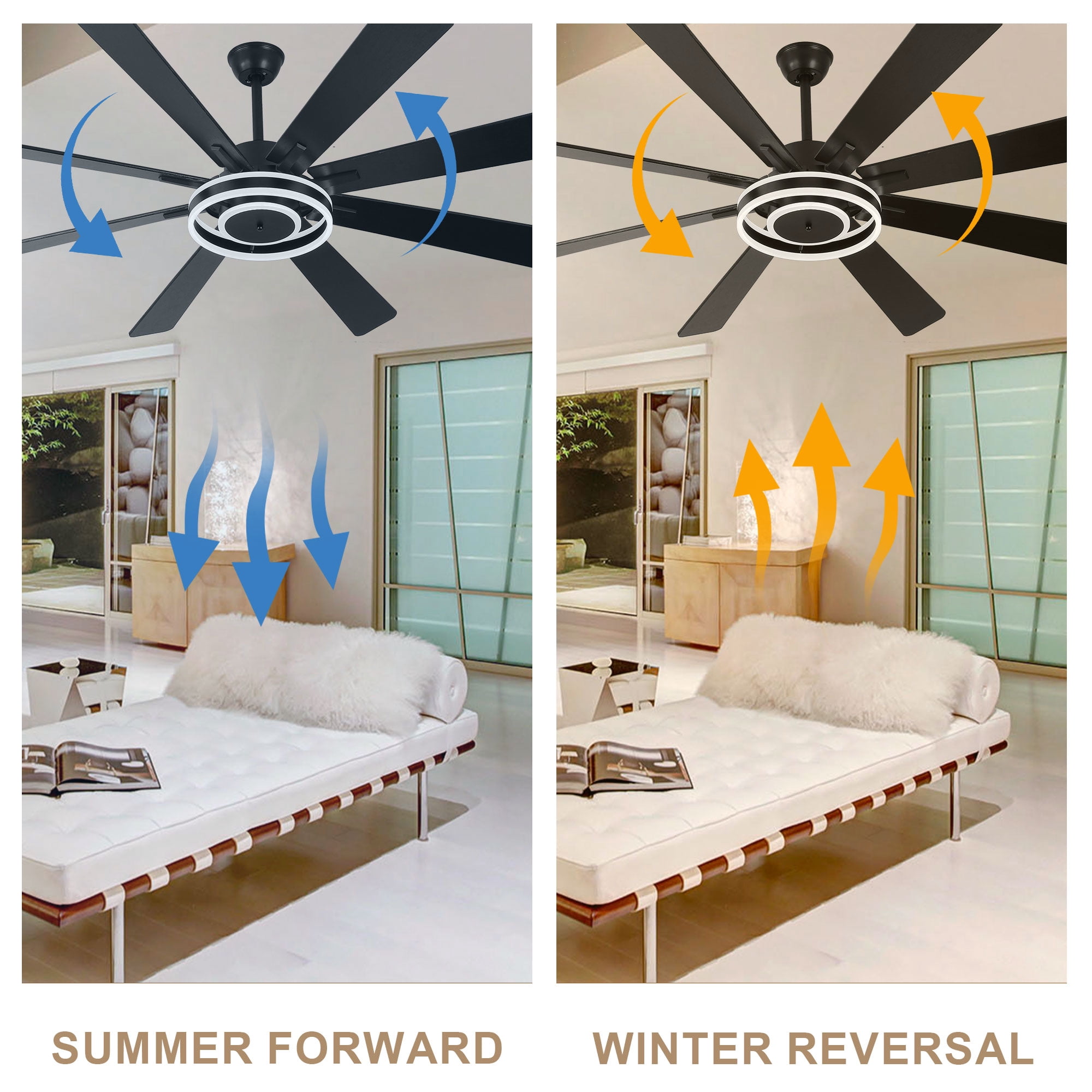 Bella Depot 72" Modern LED Ceiling Fan 6-Speed Reversible Chandelier With Dimmable Light and Remote Control