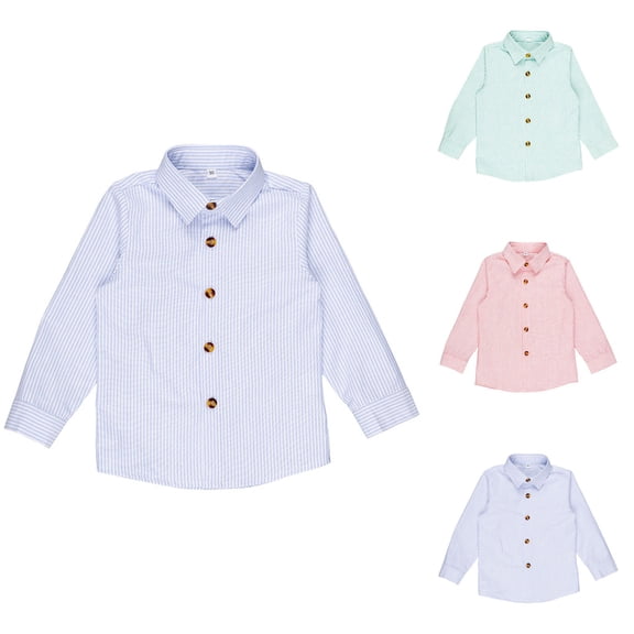 Fozruso Boys Striped Button-Down Shirts Long Sleeve Collared Dress Shirts School Uniform Shirts for Toddler and Kids