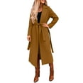 thumbnail image 2 of CCRFTGI Winter Coats for Women Dressy Casual Belted Woolen Blend Trench Mid-Long Coat Fashion Lapel Collar Coat Warm Overcoat with Belt Brown XL, 2 of 7